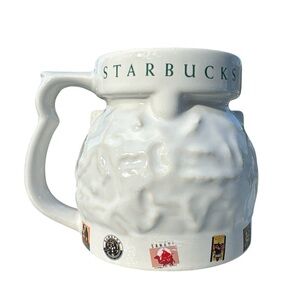 Vintage Retro STARBUCKS 1997 Around The World Mug Travel Cup Embossed Ceramic